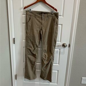 Prana Womens Halle Straight Pants Hiking Mid Rise RollUp Leg Tan Sz 10